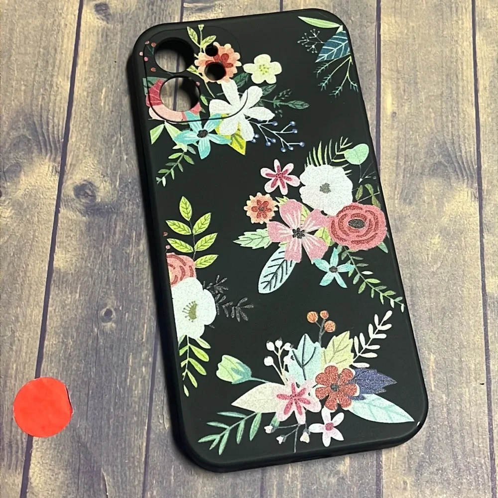 5for$10 Matte Black iPhone 12 Floral Phone Case Colored Flowers Spring